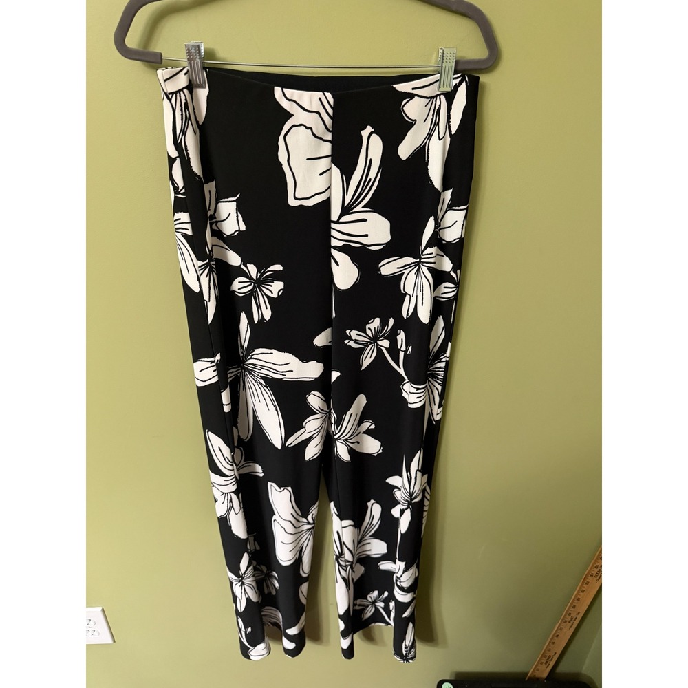 Boston Proper Black White Floral Print Stretch Pull On Pants Size M